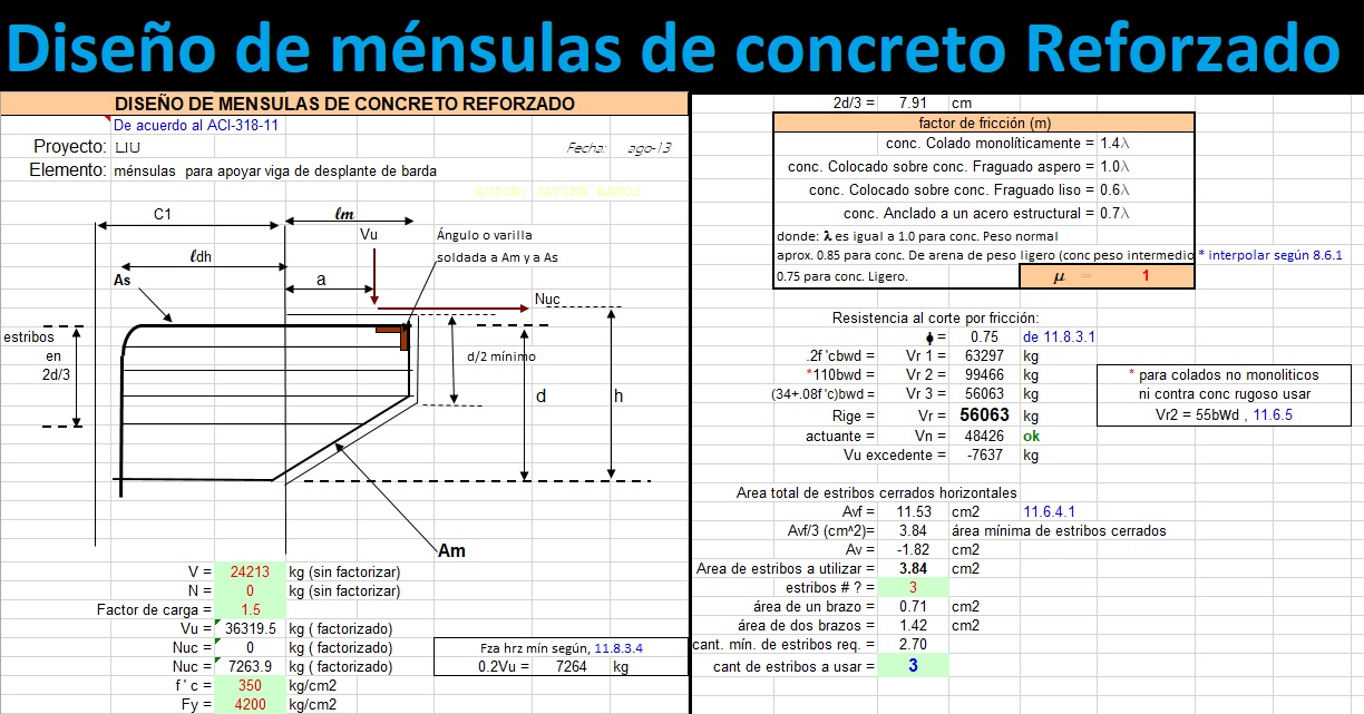 Diseño de ménsulas de concreto (Planilla Excel)