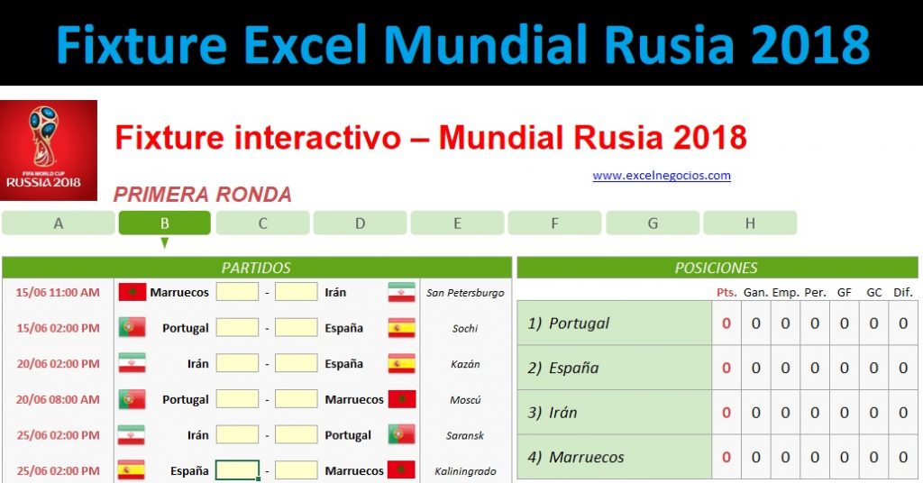 Fixture Excel Mundial Rusia 2018