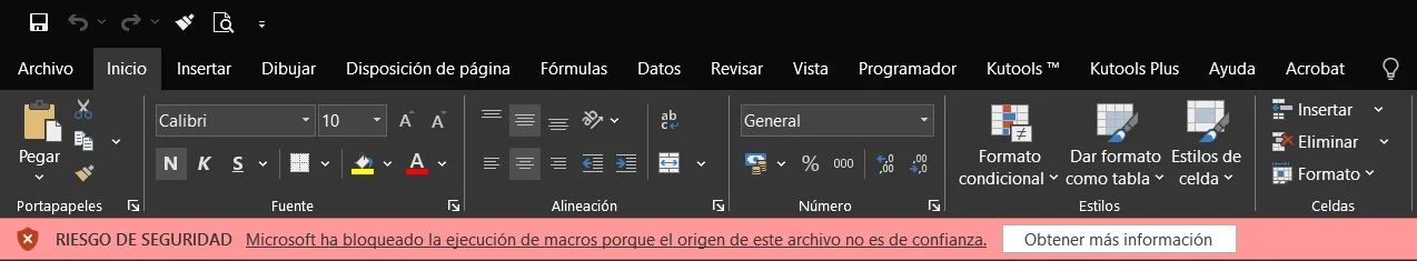 Mensaje Microsoft ha bloqueado la ejecución de macros